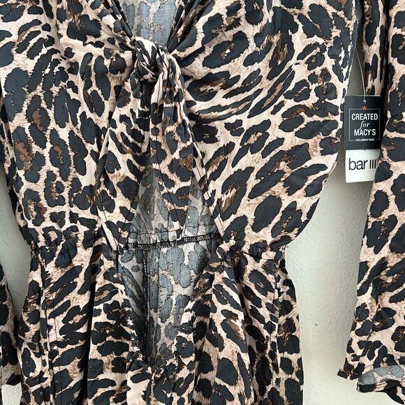 Bar IIl Sz M Beach Cheetah Tie Front LS V-Neck Romper Swim Cover Up Pockets $80 - Picture 7 of 11
